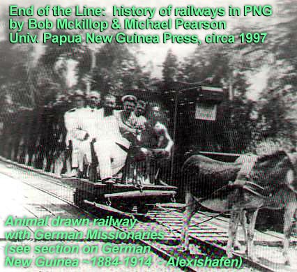Alexhafen German Missionaries on Papua New Guinea animal drawn railcar circa 1884-1914
