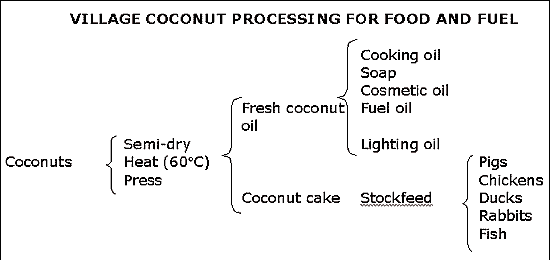 Village coconut processing for food and fuel