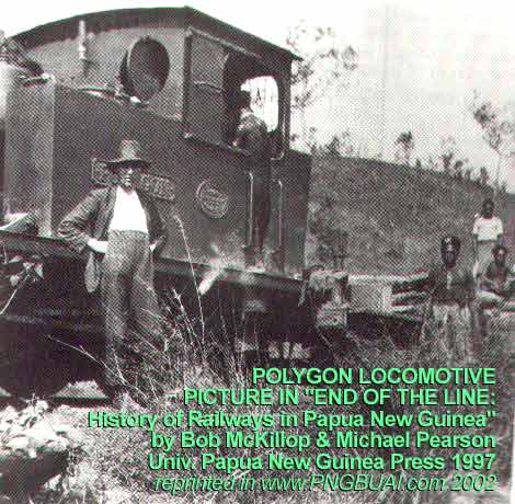 Polygon Locomotive and crew on rail line in PNG 